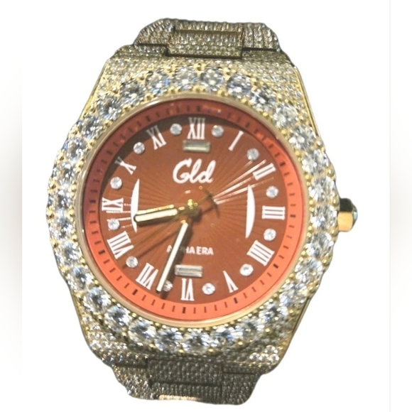 GLD Gold Iced Out 42MM Fully Iced Alpha Era® w/Diamond Prong Link Band /Red Face - Picture 9 of 12